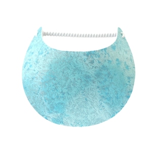 May include: A light blue visor with a white headband. The visor has a textured, sparkly finish.
