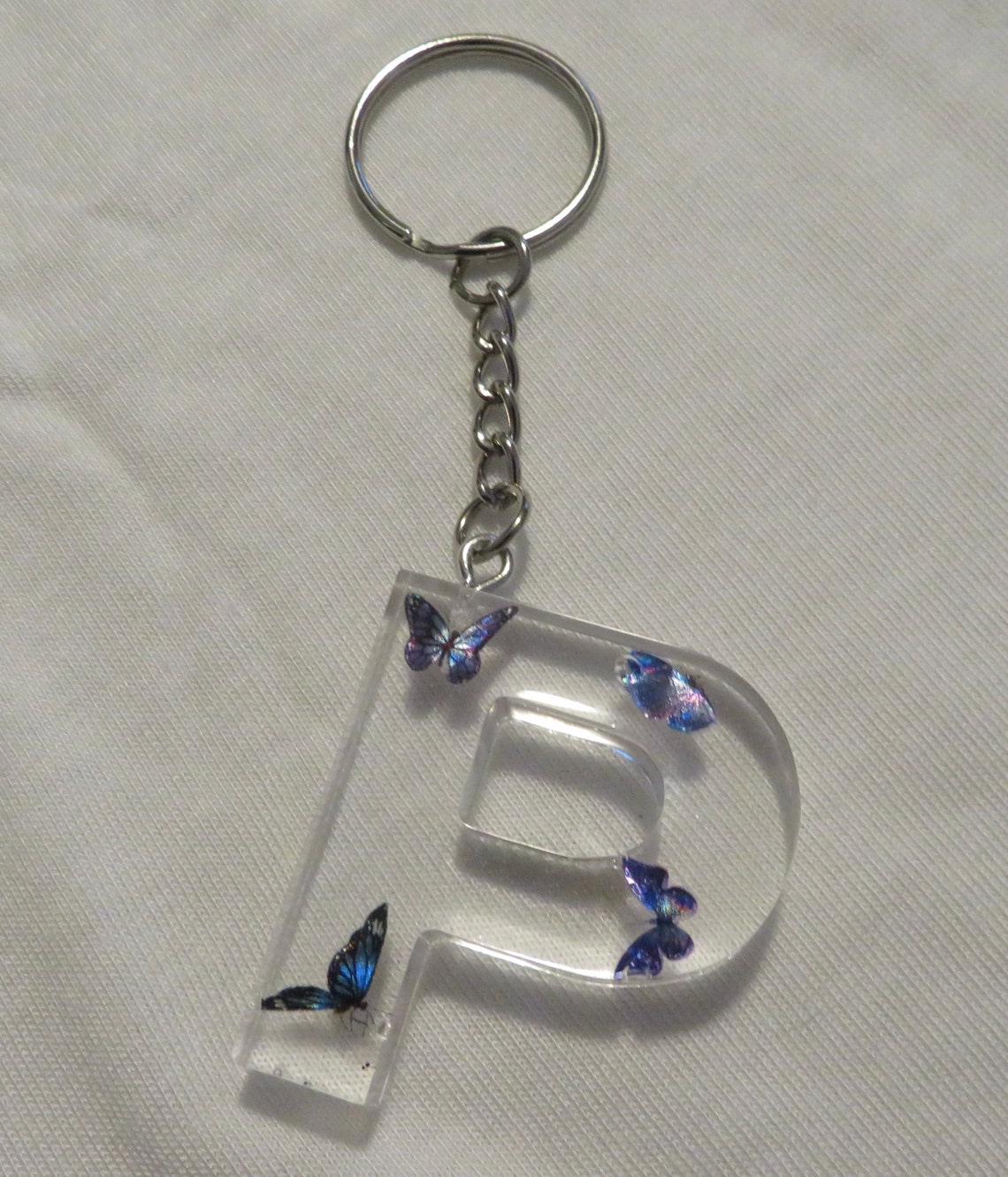 Letter P Resin Keychain with Blue Butterflys Etsy