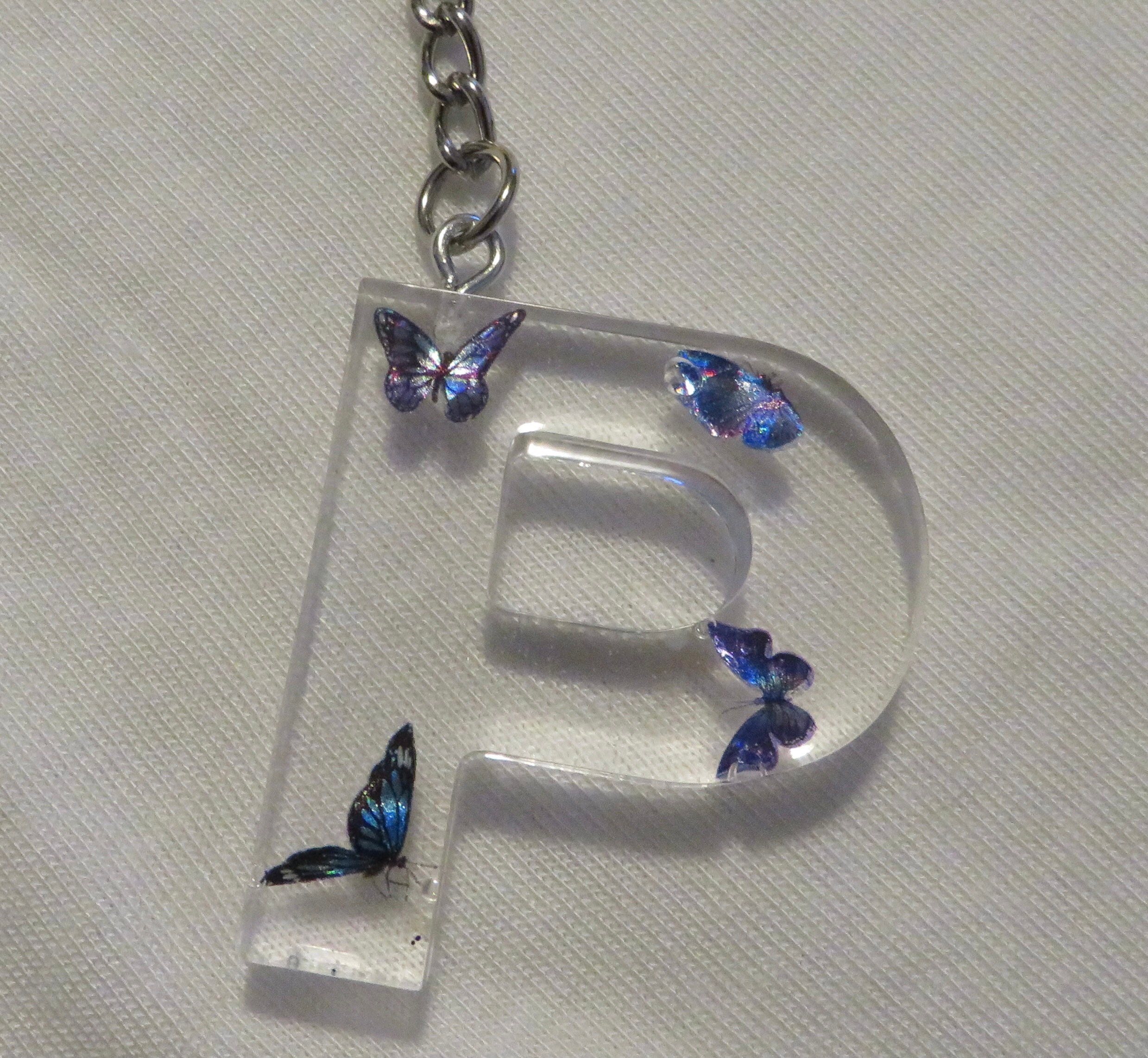 Letter P Resin Keychain with Blue Butterflys Etsy