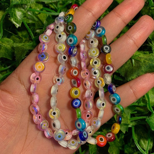 Mystic Iridescent Evil Eye Bracelet Multicolored Evil Eye Bracelet Evil Eye Elastic Bracelet