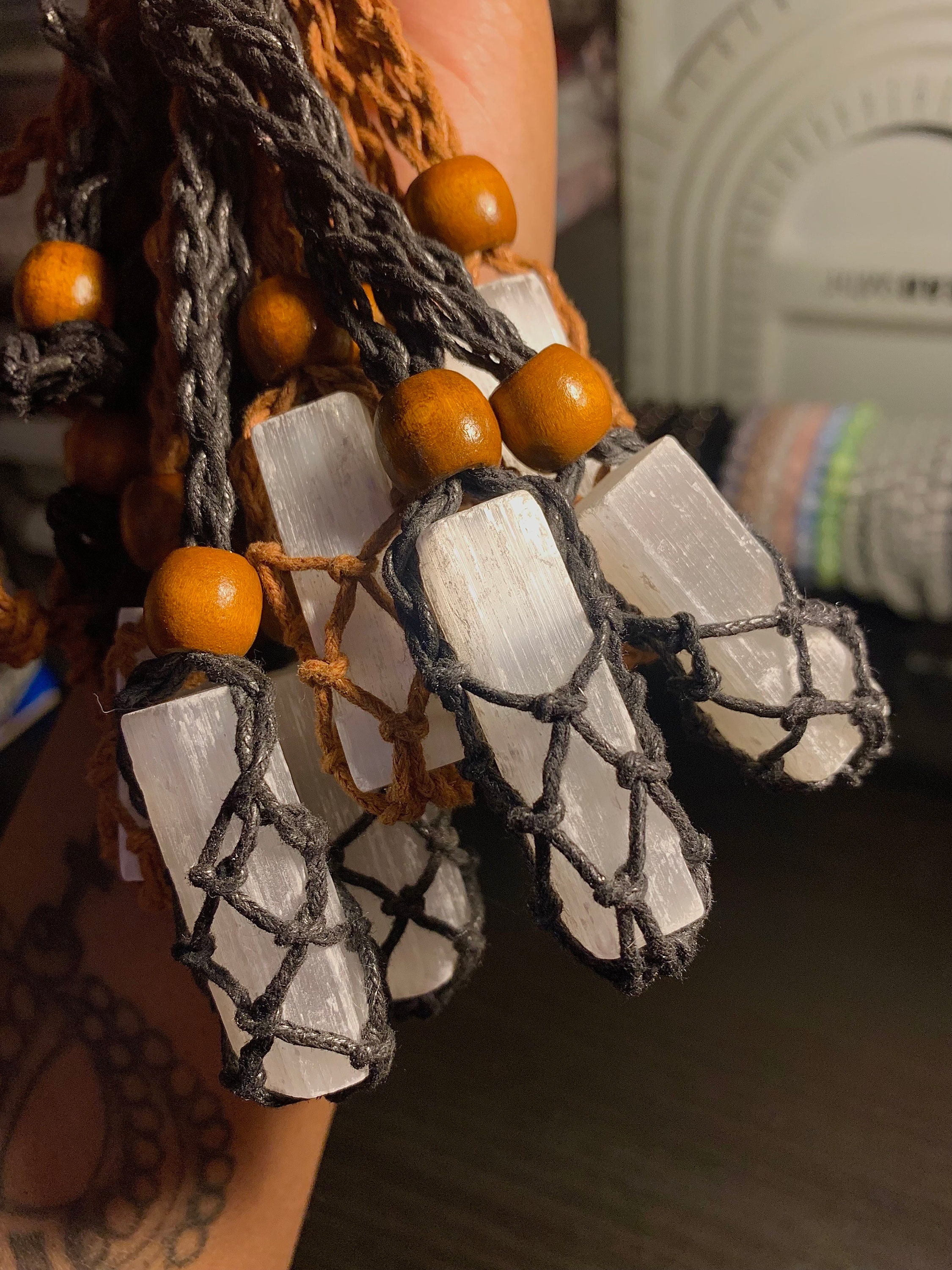 Handmade Macrame Crystal Holder Necklace-empty Stone Basket