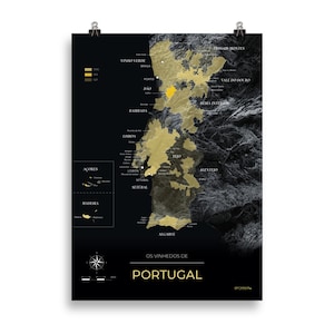 Carte des vins et vignobles du Portugal poster 50x70 Night