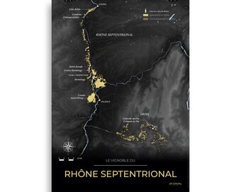 Mapa do vinho e das vinhas do Rhône do Norte cartaz 50x70 Night