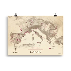 Mapa de vinos y viñedos de Europa póster 50x70 Vintage