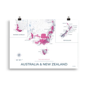 Carte des vins et vignobles d'Australie-Nouvelle-Zélande poster 50x70 Moderne