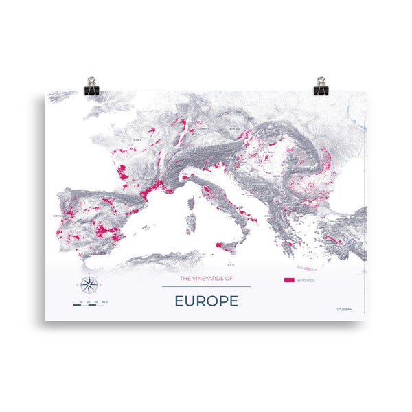 Wine map and vineyards of Europe poster 50x70 Modern