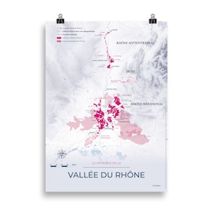 Carte des vins et vignobles de la Vallée du Rhône poster 50x70 Moderne