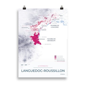 Carte des vins et vignobles du Languedoc-Roussillon  poster 50x70 Moderne