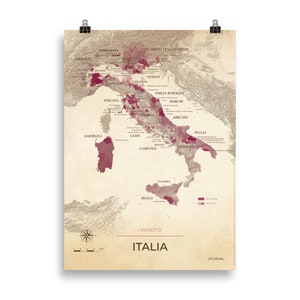 Carte des vins et vignobles de l'Italie poster 50x70 Vintage
