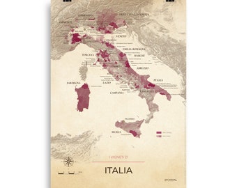 Wine map and vineyards of Italy poster 50x70 Vintage