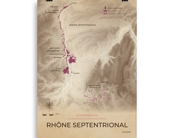 Wine map and vineyards of the Northern Rhône poster 50x70 Vintage