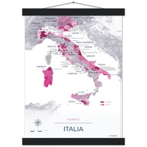 Carte des vins et vignobles Italie - Affiche avec cintres