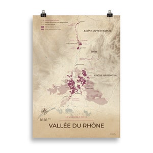 Carte des vins et vignobles de la Vallée du Rhône poster 50x70 Vintage