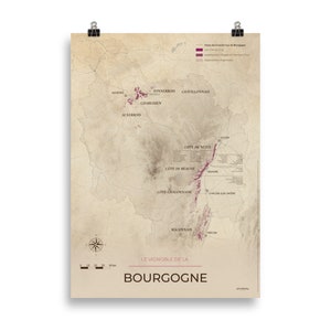 Carte des vins et vignobles de la Bourgogne poster 50x70 Vintage