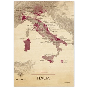 Wine and vineyard map Italy - Wood support - 10mm