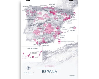 Spanish wine and vineyards map poster 50x70 Modern