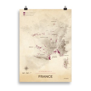 Weinkarte und Weinberge von Frankreich Poster 50x70 Vintage