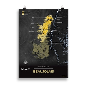 Carte des vins et vignobles du Beaujolais poster 50x70 Night