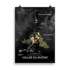 Plakat z mapą win i winnic w Dolinie Rodanu 50x70 Noc