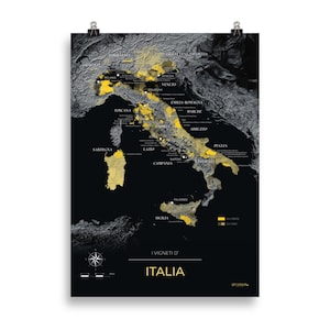 Carte des vins et vignobles de l'Italie poster 50x70 Night