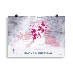Carte des vins et vignobles du Rhône Meridional poster 50x70 Moderne