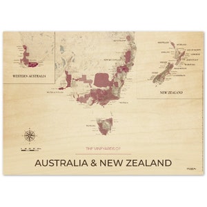 Carta dei vini e vigneti di Australia e Nuova Zelanda - Supporto in legno - 10mm