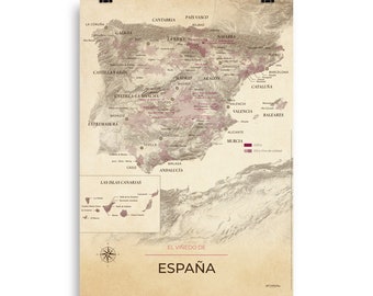 Wine map and vineyards of Spain poster 50x70 Vintage