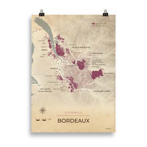 Carte des vins et vignobles de Bordeaux poster 50x70 Vintage