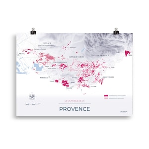 Carte des vins et vignobles de Provence poster 50x70 Moderne