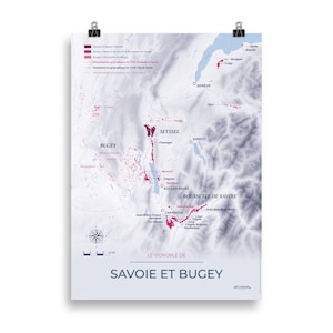 Carte des vins et vignobles de Savoie poster 50x70 Moderne