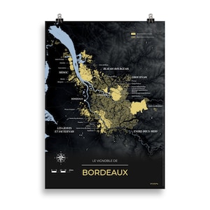 Weinkarte und Weinberge von Bordeaux Poster 50x70 Night
