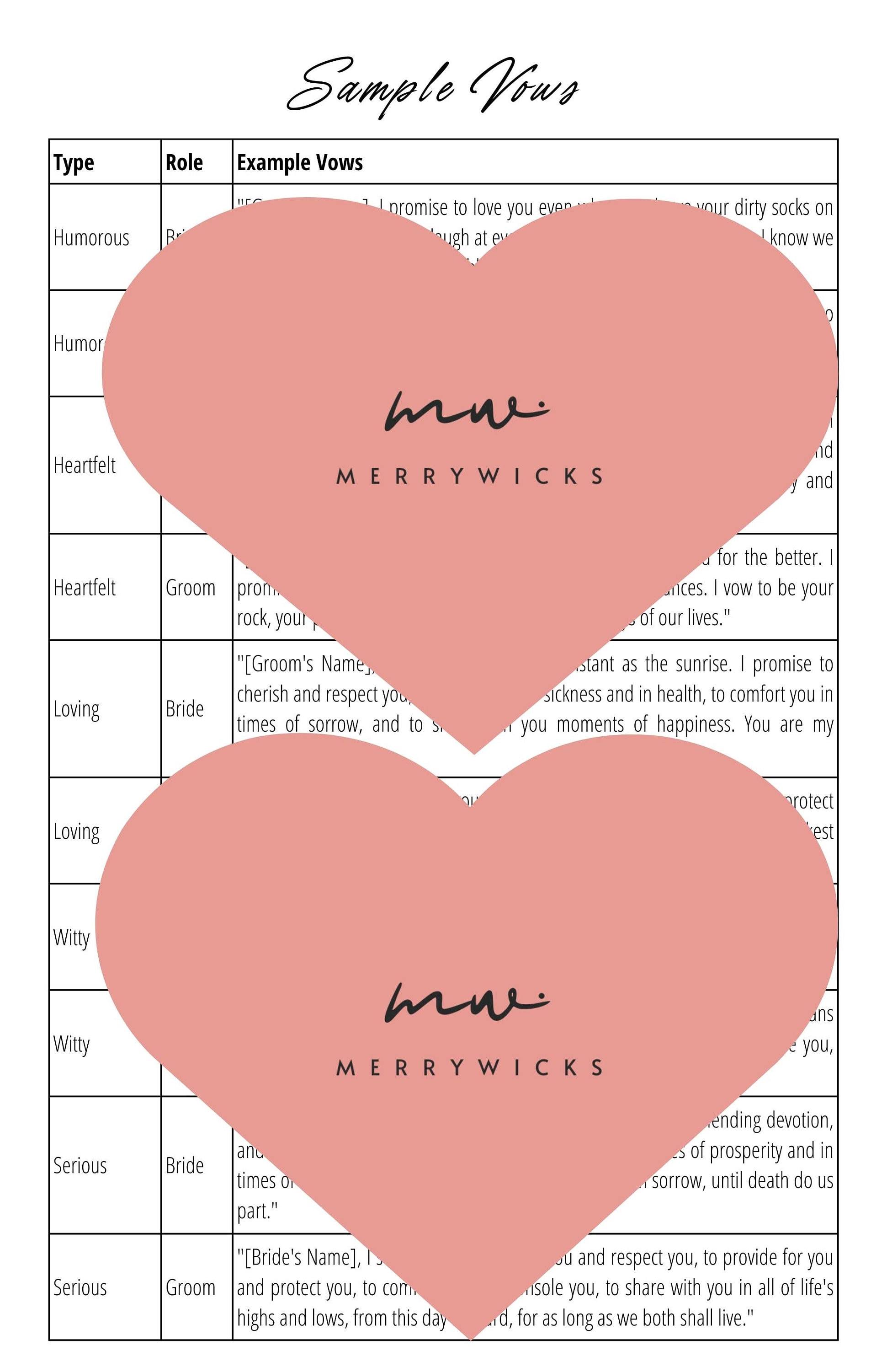 Personalized Wedding Day Vows Template Printable PDF Vow - Etsy