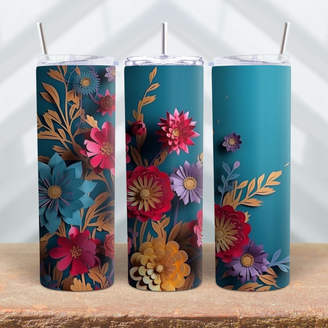 Unique 20 Oz Skinny Tumbler Wrap Design | Digital 3D Flowers Floral ...