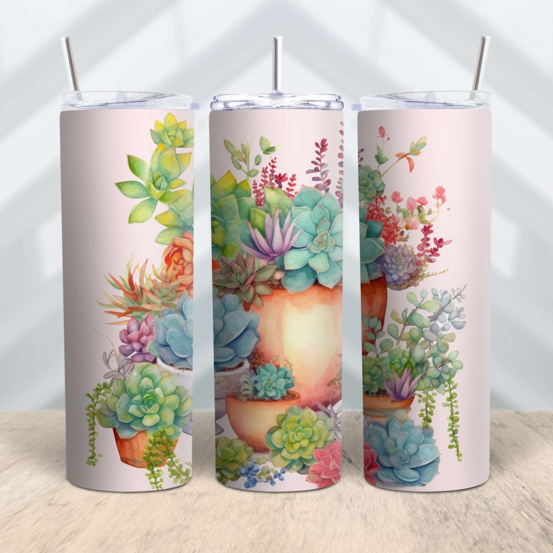 Unique 20 Oz Skinny Tumbler Wrap Design | Digital Succulent Garden 300 ...
