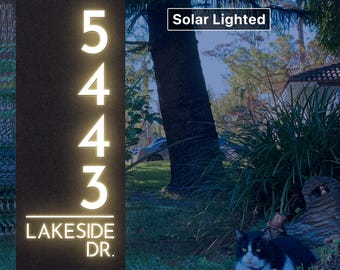 Solar Lighted Driveway Address Marker -15x32 House Numbers, Yard, Lawn Sign on Stakes, Air BNB Sign, Large Address Sign, Address Post