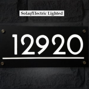 Lighted Modern Address Numbers, Solar House Numbers Sign,  Mid Century Modern Address,   Address Plaque, Custom Address Sign, House Numbers