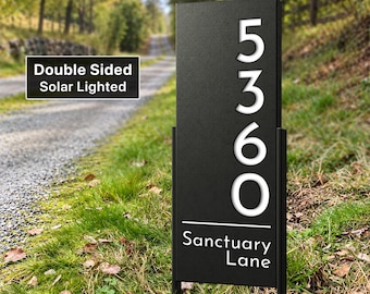 Double Sided Solar Address Sign With Stakes / Personalized House Number Yard post