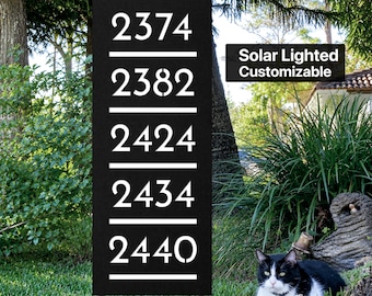 Shared Driveway Custom Sign, Tall Vertical Multi Address Marker, Solar Illuminated House Numbers Yard Plaque