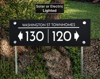 Custom Solar Lighted Wayfinding Sign | Personalized Property Directional Signage on Stakes | Customizable Outdoor Business Sign