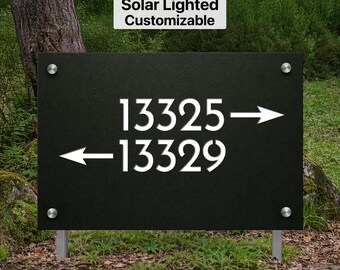 Shared Driveway Address Sign With Arrows / Solar Lighted Outdoor Address  Post