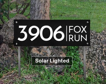 Solar Lighted Address Sign with Stakes: Weatherproof LED House Numbers