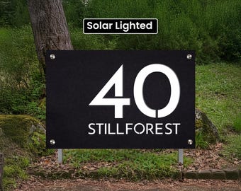Modern Yard Address Sign with Stakes, Solar House Numbers, Air BNB Marker