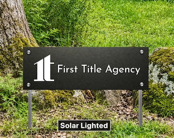 Custom Business Logo Sign On Stakes,  Solar Office Storefront Signage, Commercial Real Estate Sign