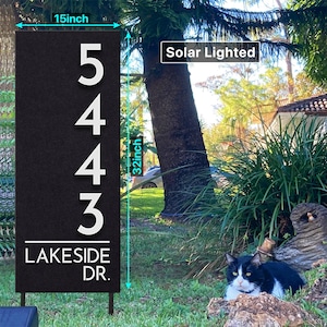 Solar Lighted Driveway Address Marker -15x32 House Numbers, Yard, Lawn Sign on Stakes, Air BNB Sign, Large Address Sign, Address Post image 2