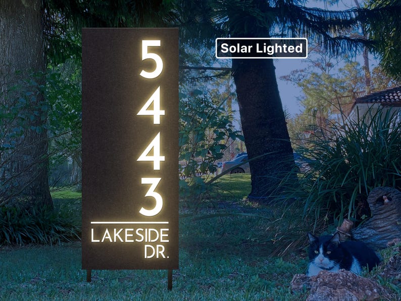 Solar Lighted Driveway Address Marker -15x32 House Numbers, Yard, Lawn Sign on Stakes, Air BNB Sign, Large Address Sign, Address Post image 7