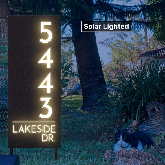 Solar Lighted Driveway Address Marker, 15x32 House Numbers, Yard,  Lawn VRBO Sign on Stakes, Air BNB Sign, Large Address Sign, Address Post