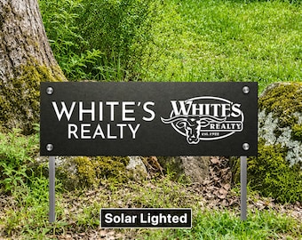 Solar Office Storefront Signage, Custom Business Logo Sign on Stakes, Lighted Commercial Real Estate Sign, Lawn Address Marker