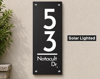 Solar Lighted Address Numbers, Modern LED House Sign, Custom Address Plaque