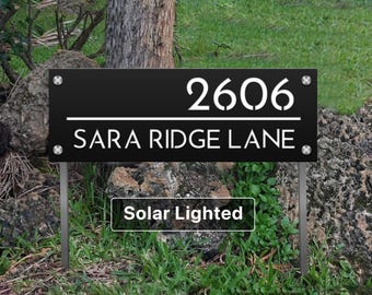 Solar Address Sign For Yard, Lawn Address Sign With Stakes, Air BNB Signage, Commercial Address Sign, Lawn House Numbers, Driveway Marker