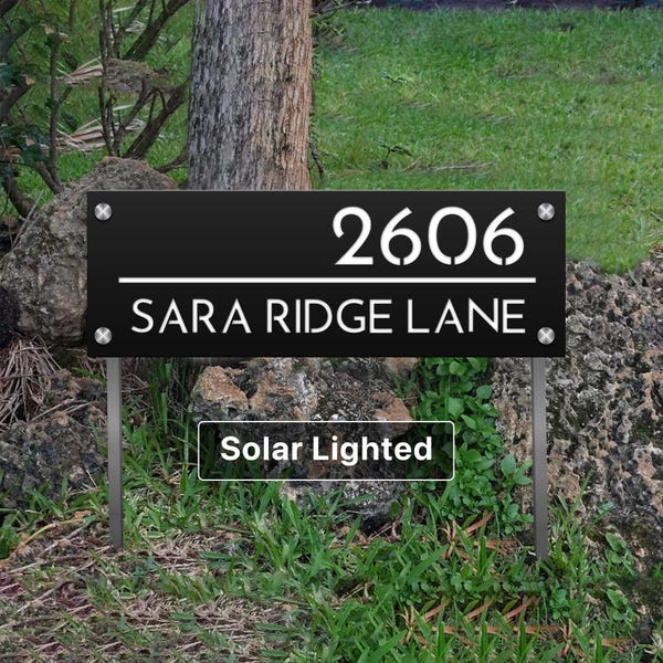 Solar Address Sign For Yard, Lawn Address Sign With Stakes, Air BNB Signage, Commercial Address Sign, Lawn House Numbers, Driveway Marker